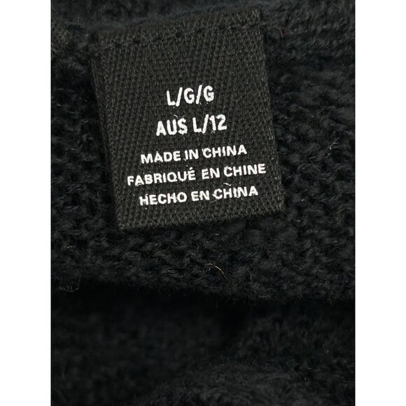 ROXY Rolling Hills Sweater Sz L Black Ruched Front Tie Knit Cotton Nylon Blend - Picture 9 of 13